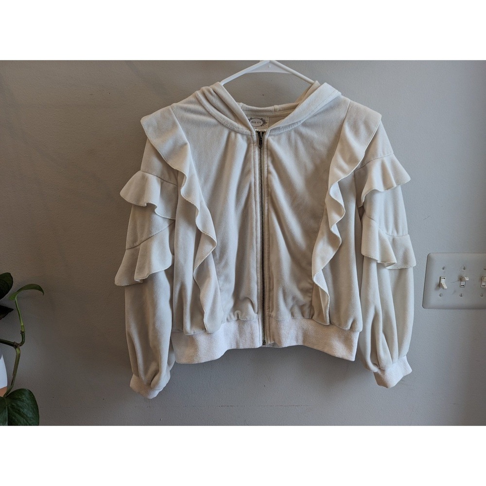 Girls Joyfolie Mia Joy zip up hooded velour ruffle sweatshirt jacket size 12